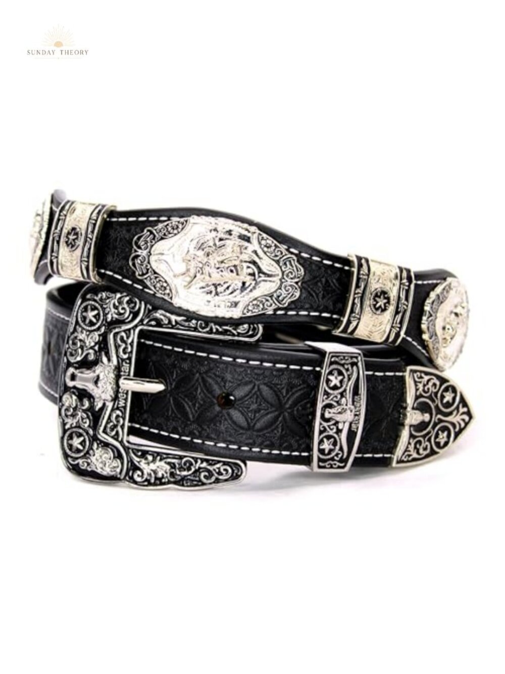 Genuine Leather Western Concho Belt with Silver Buckle